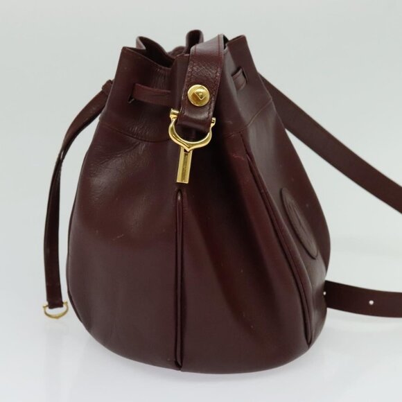 CARTIER Must Line Shoulder Bag Leather Bordeaux Gold Auth - Picture 4 of 14